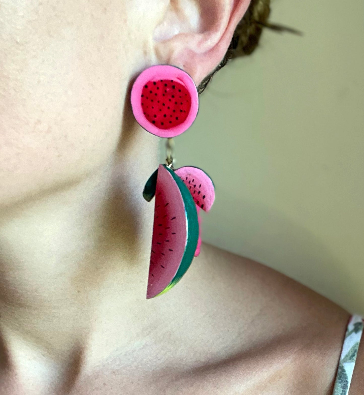 Vintage Hand Painted Watermelon Earrings