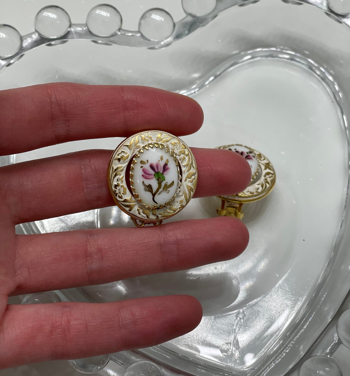 Vintage Hand-Painted Rose Earrings