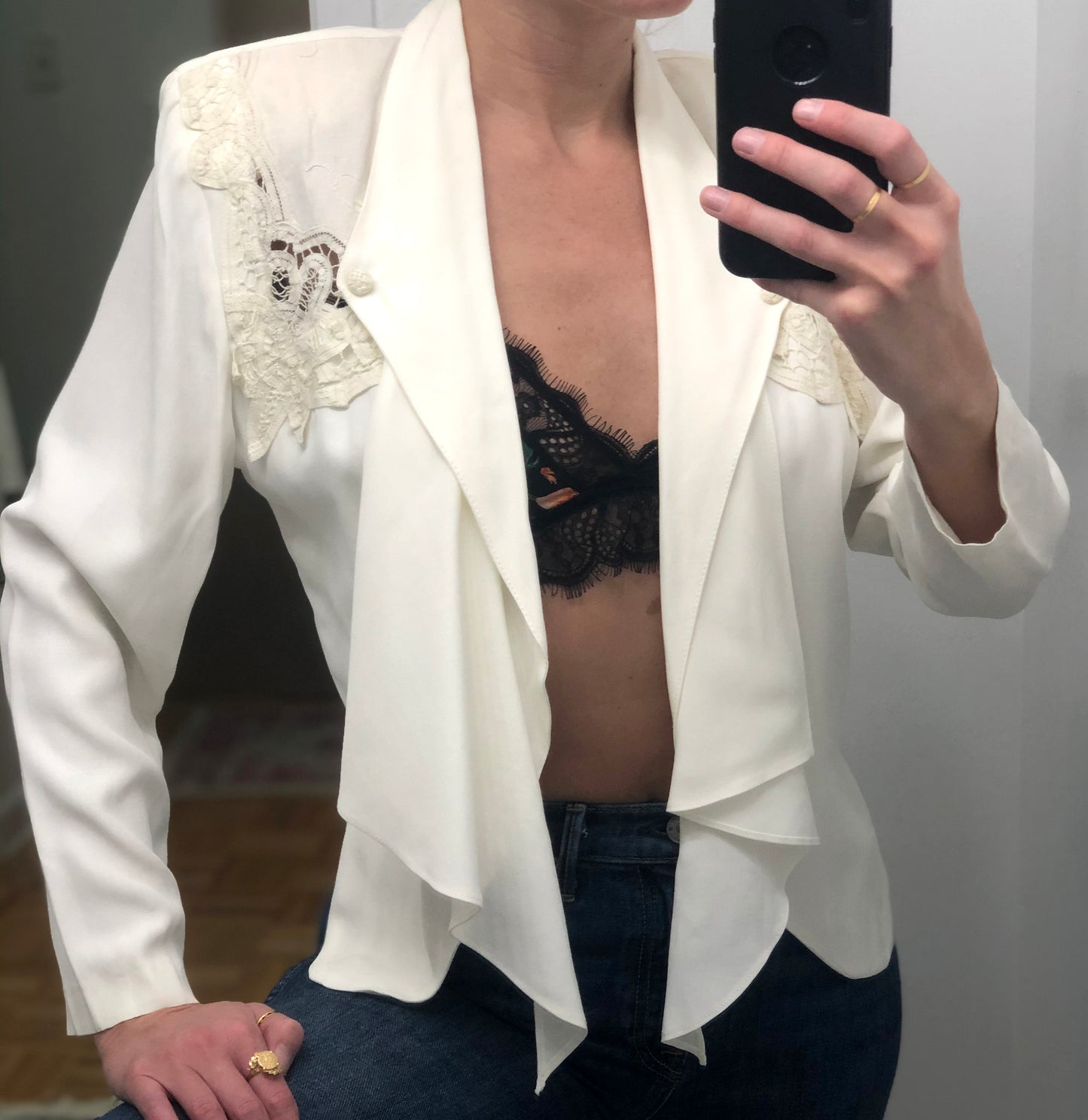 Vintage Lace Appliqué Draped Jacket