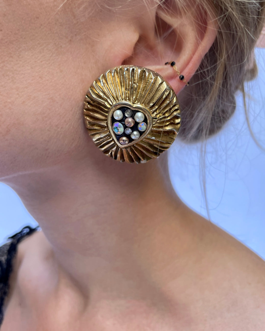 Vintage Signed Jacky De G Shining Heart Earrings