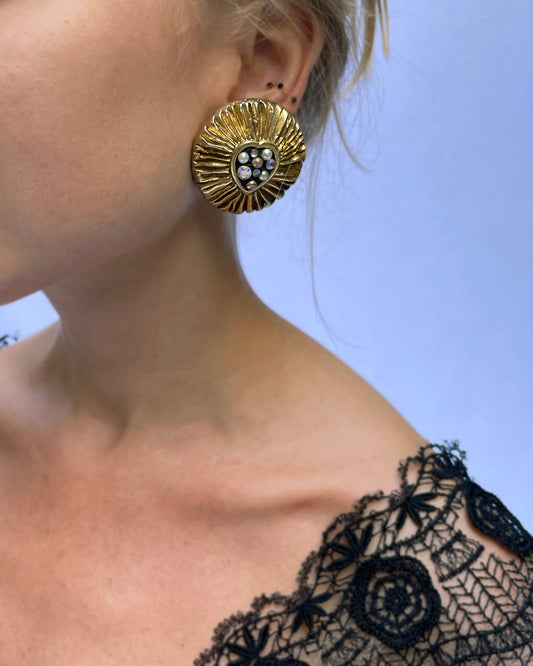 Vintage Signed Jacky De G Shining Heart Earrings