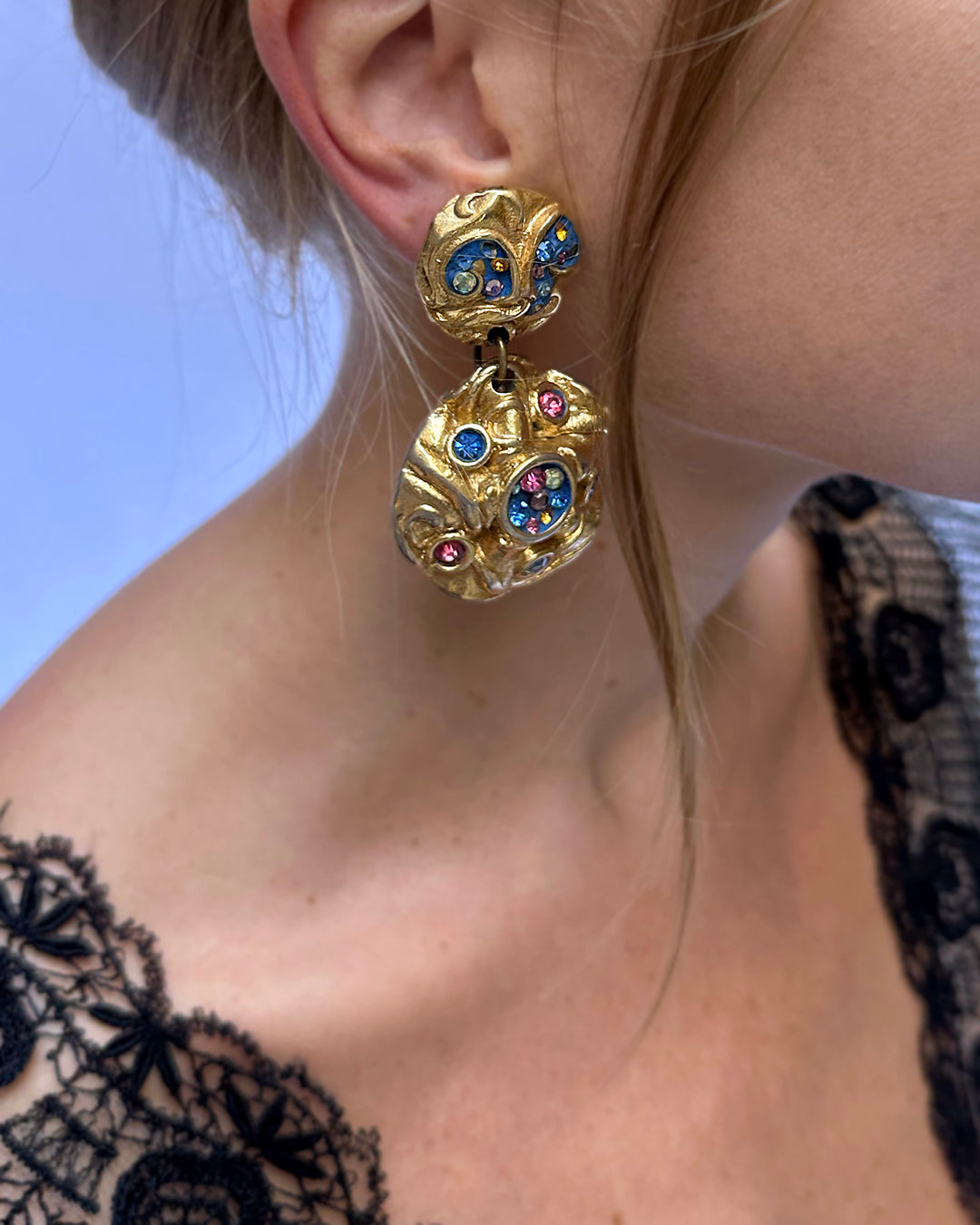 Vintage 1980s Jacky De G Multicolor Statement Ear