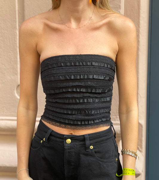 Vintage Jessica McClintock Black Lace Crop Top