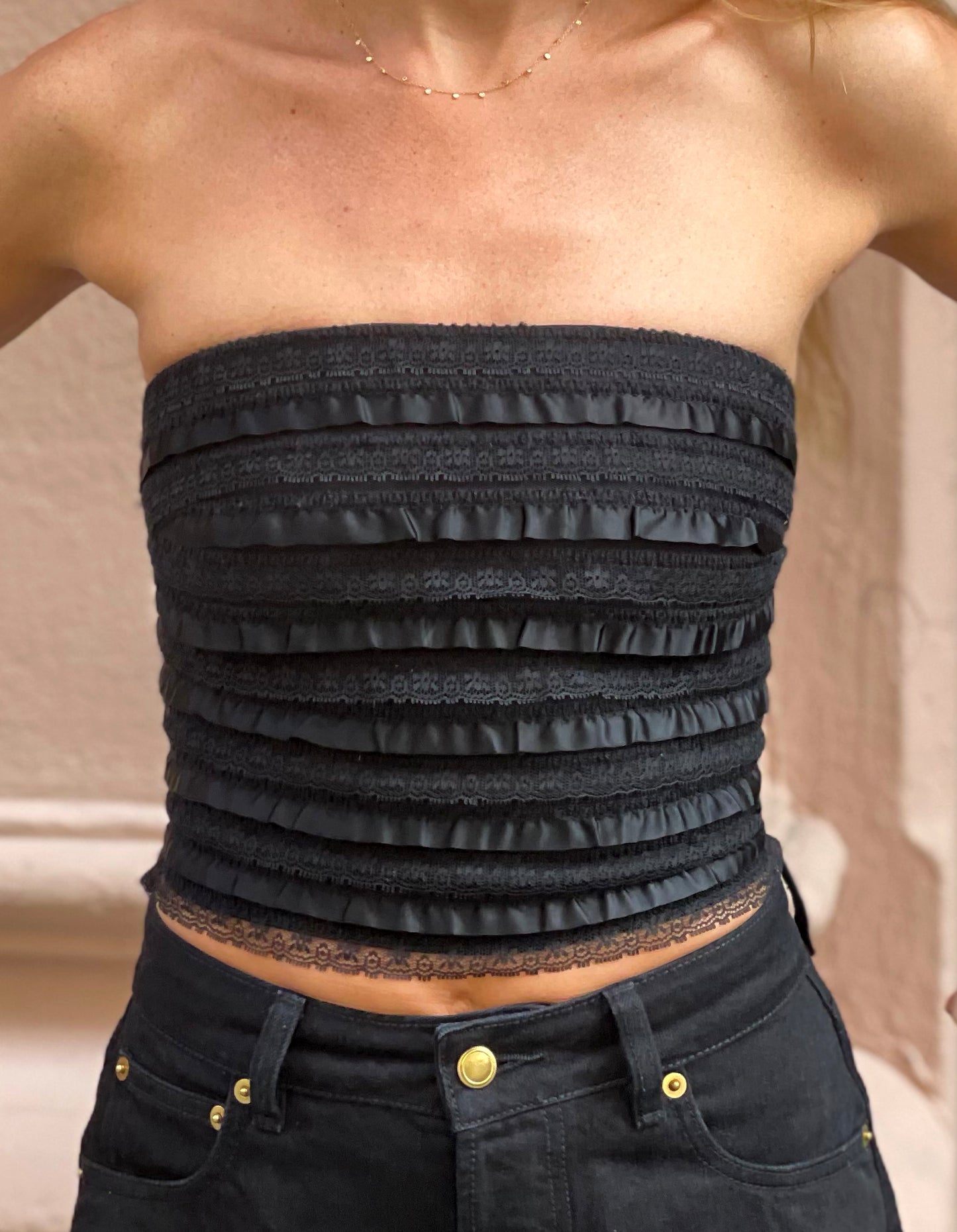 Vintage Jessica McClintock Black Lace Crop Top