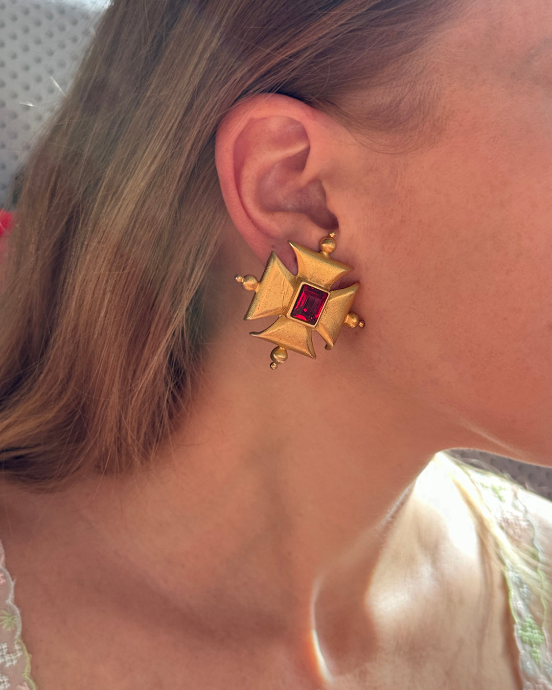 Vintage Gold Maltese Cross Earrings