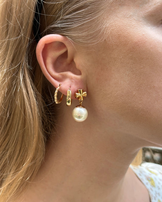 Vintage Gold Cross + Pearl Drop Earrings