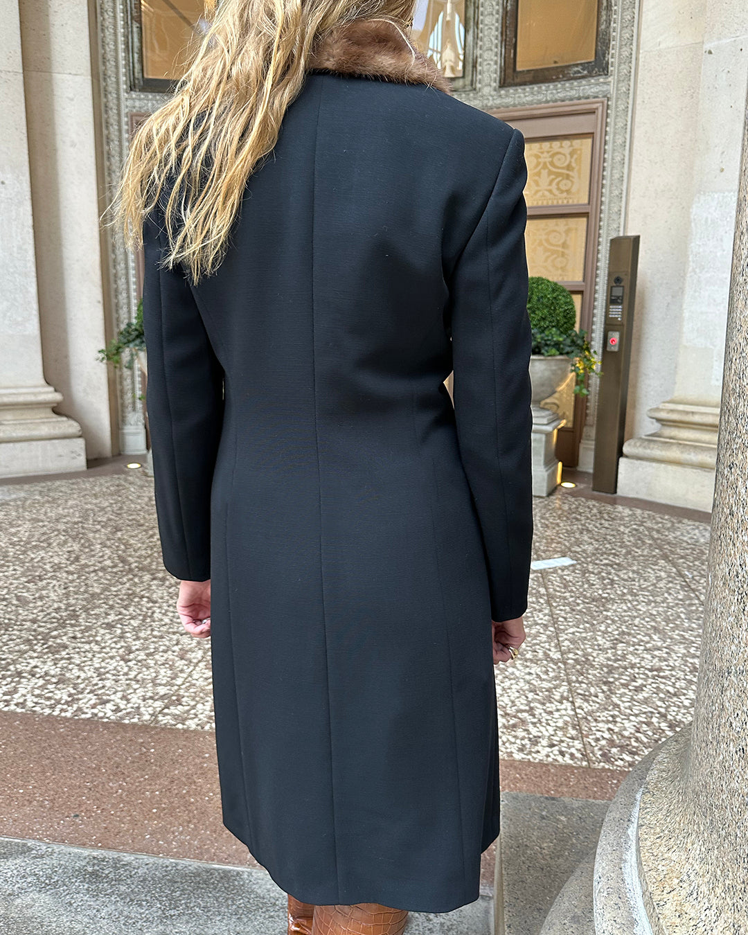 90s Designer Vintage Mink-Trimmed Wool Coat