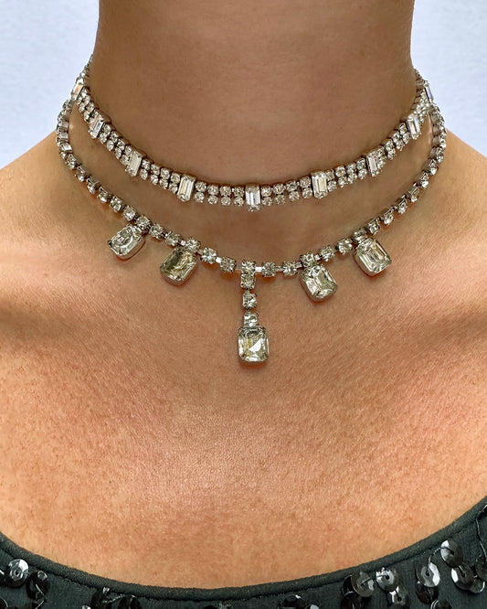 Vintage Diamanté Necklace With Emerald-Cut Drops