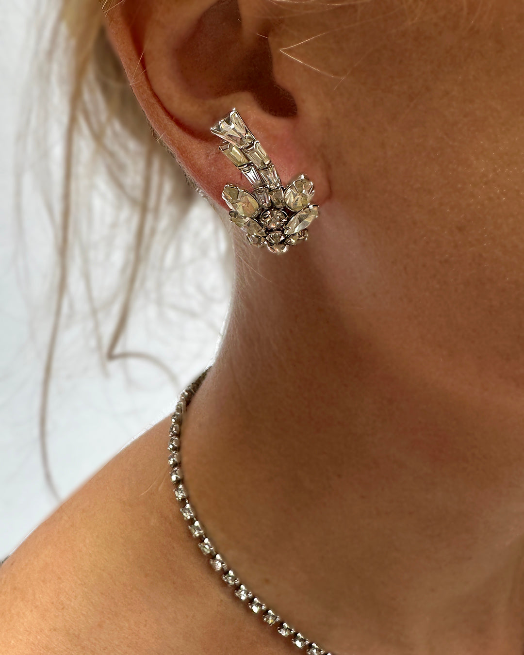 Vintage 1940s Diamanté Parure Necklace And Earclips