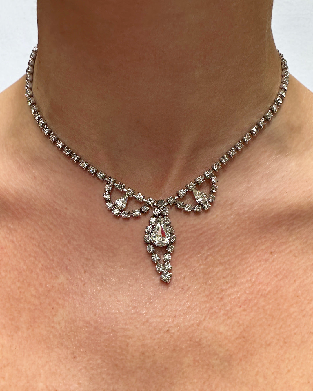 Vintage 1940s Diamanté Parure Necklace And Earclips