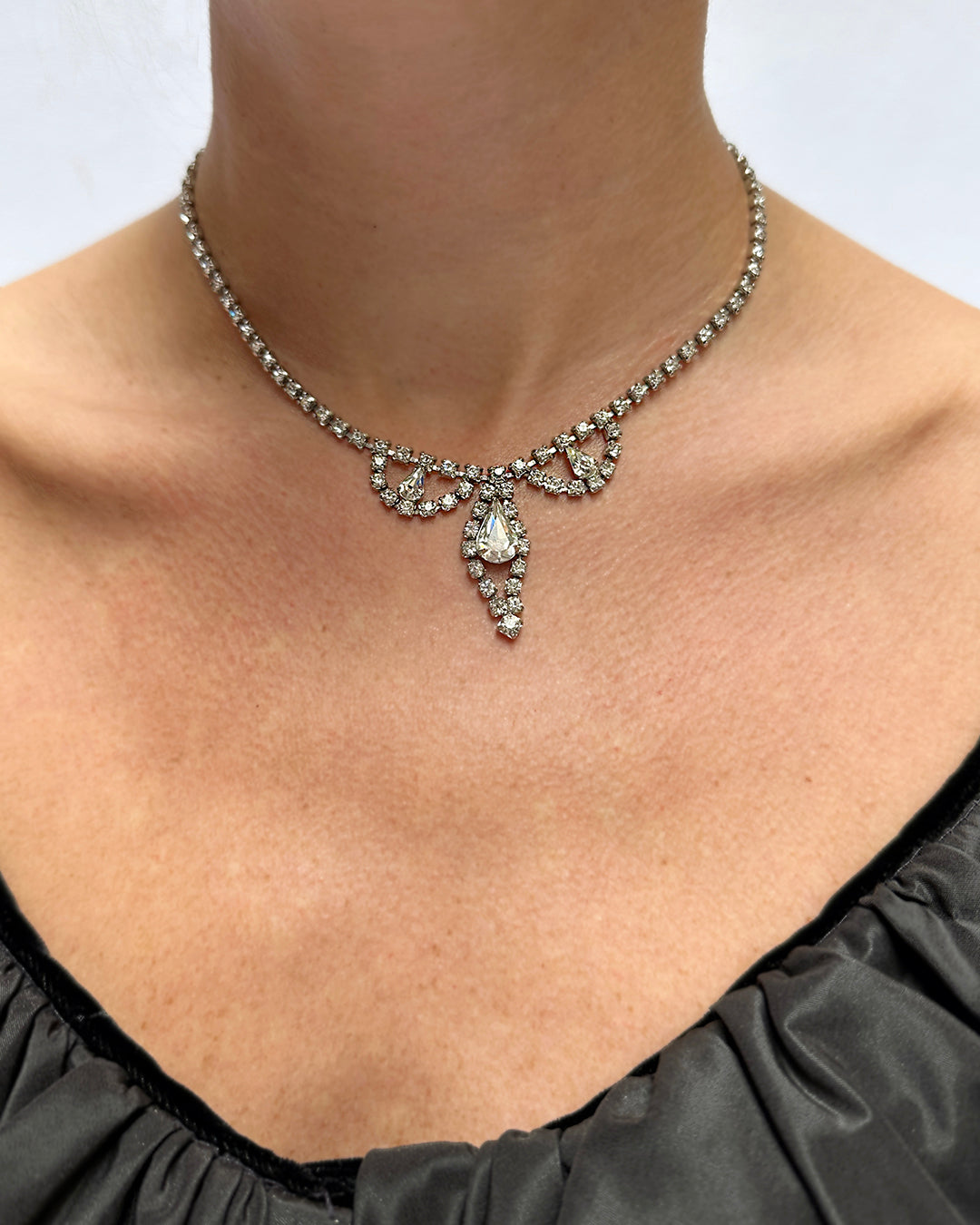 Vintage 1940s Diamanté Parure Necklace And Earclips