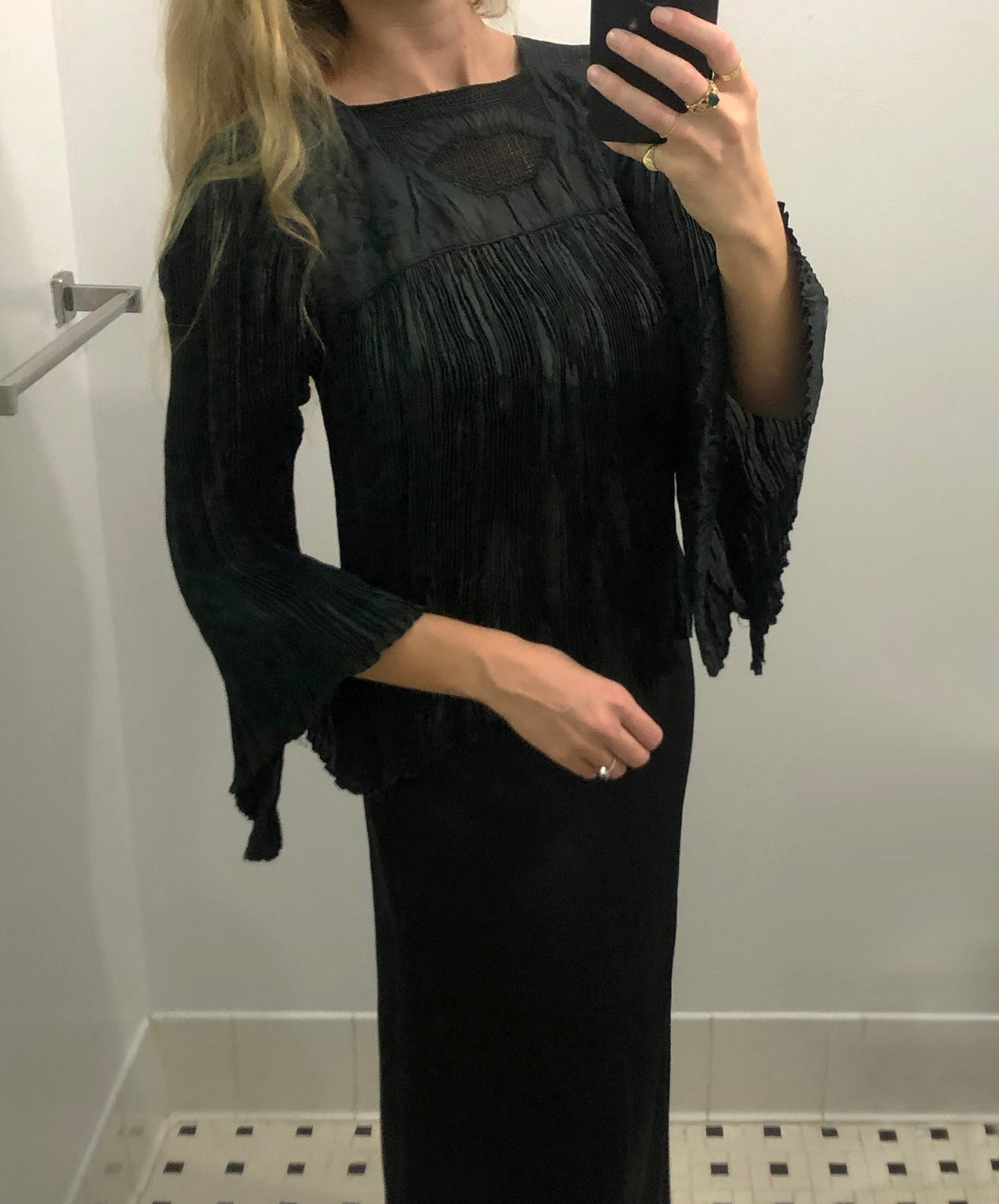 Rare Vintage Embroidered Plissé Peasant Top