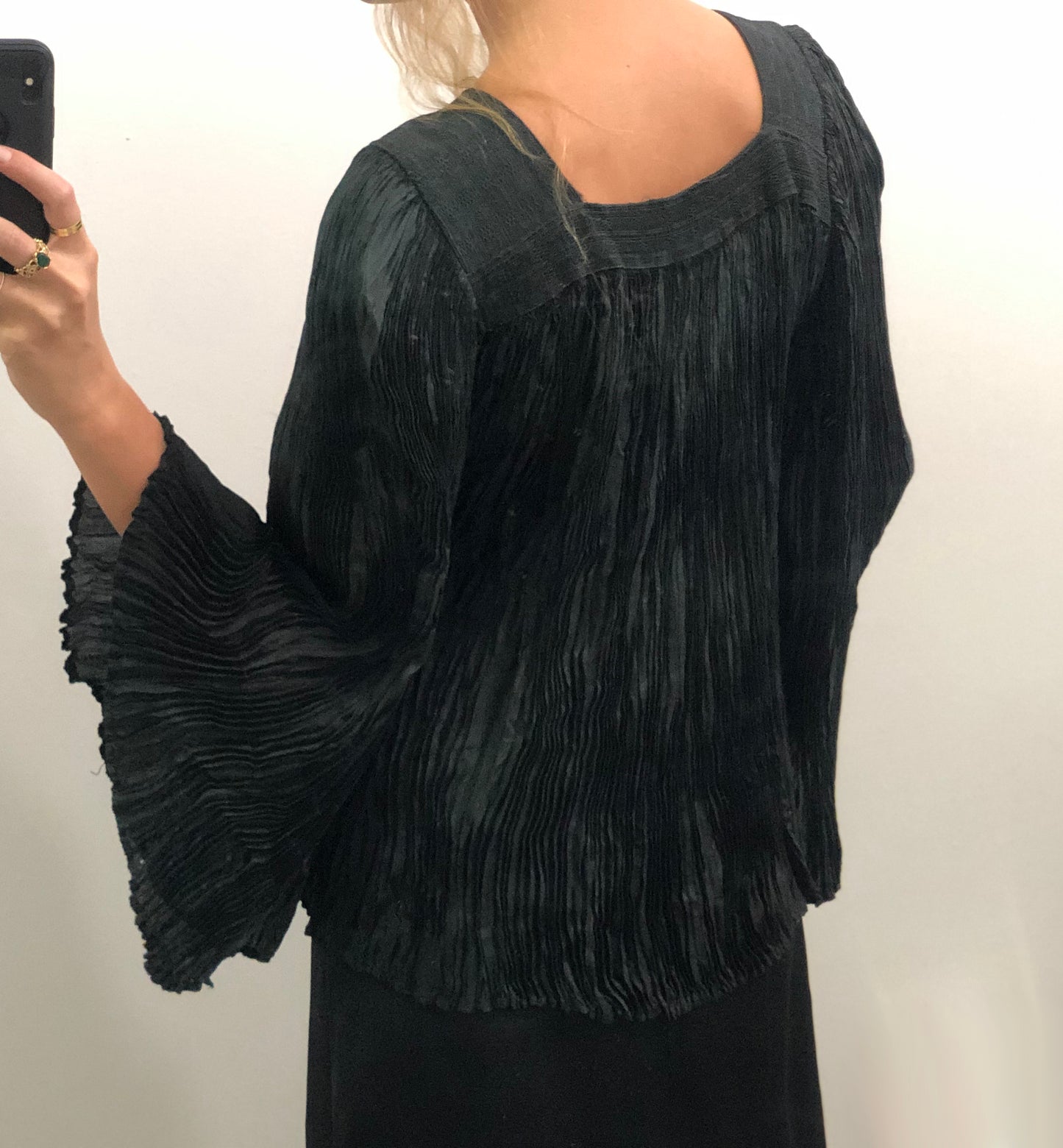 Rare Vintage Embroidered Plissé Peasant Top