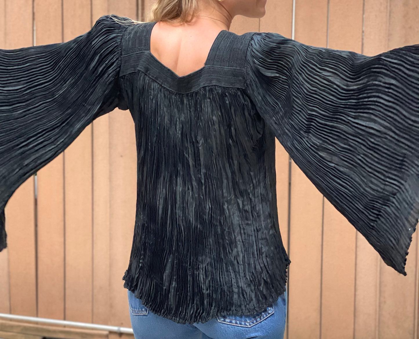 Rare Vintage Embroidered Plissé Peasant Top