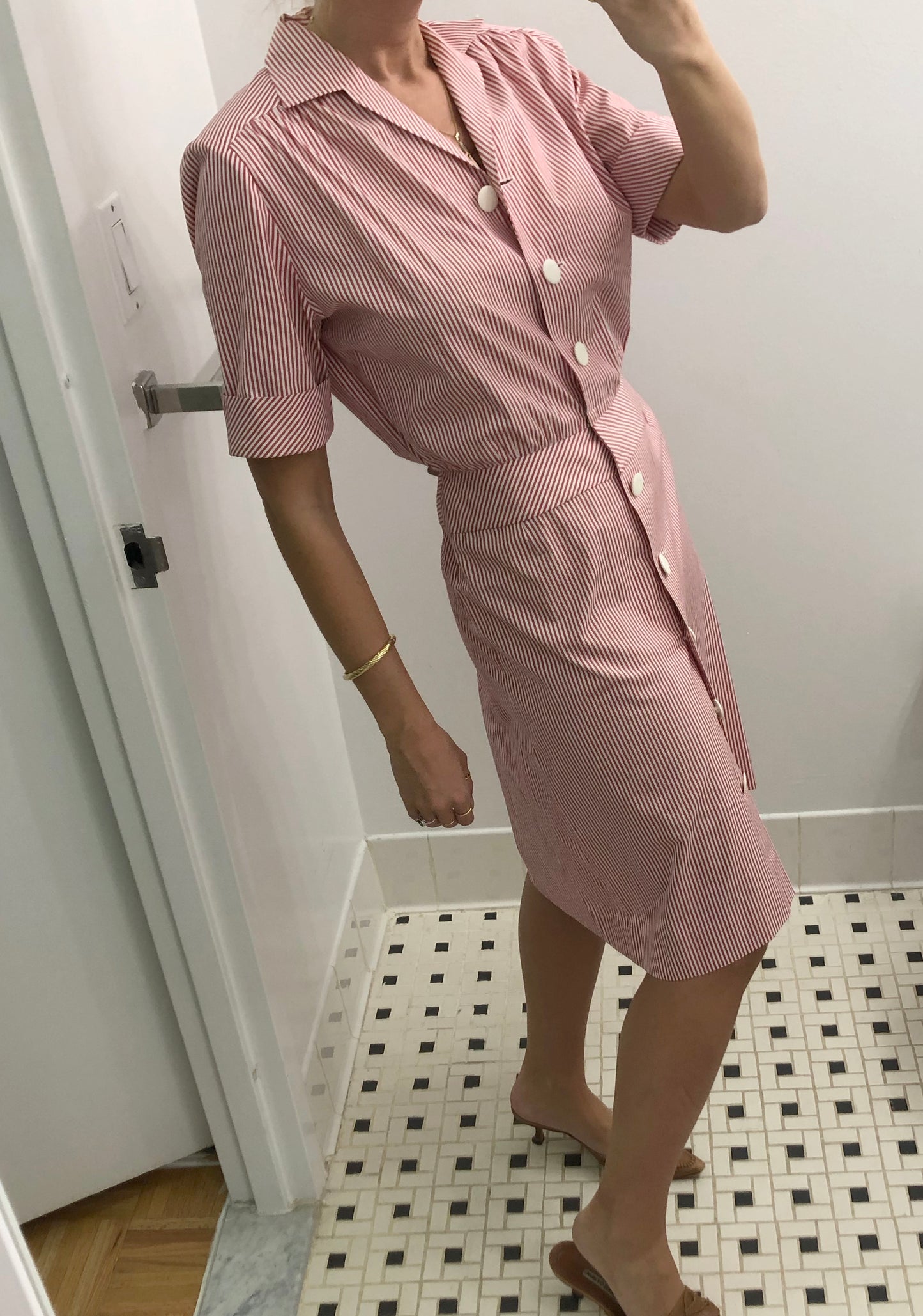 VINTAGE STRIPED SHORT SLEEVE SHIRTDRESS