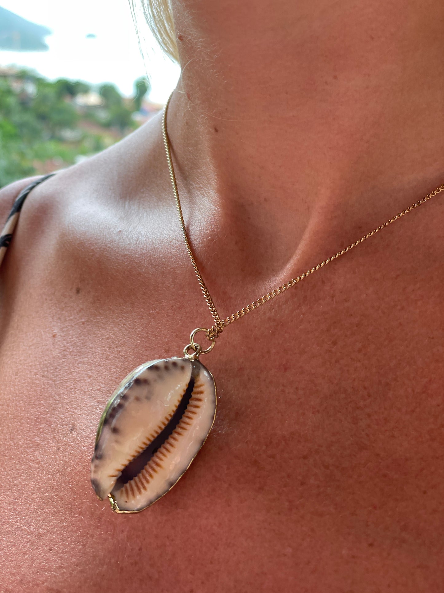 Genuine Seashell Necklace With Cuban Link Chain