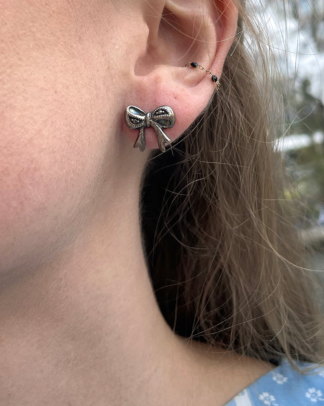 Vintage Sterling Silver Bow Earrings