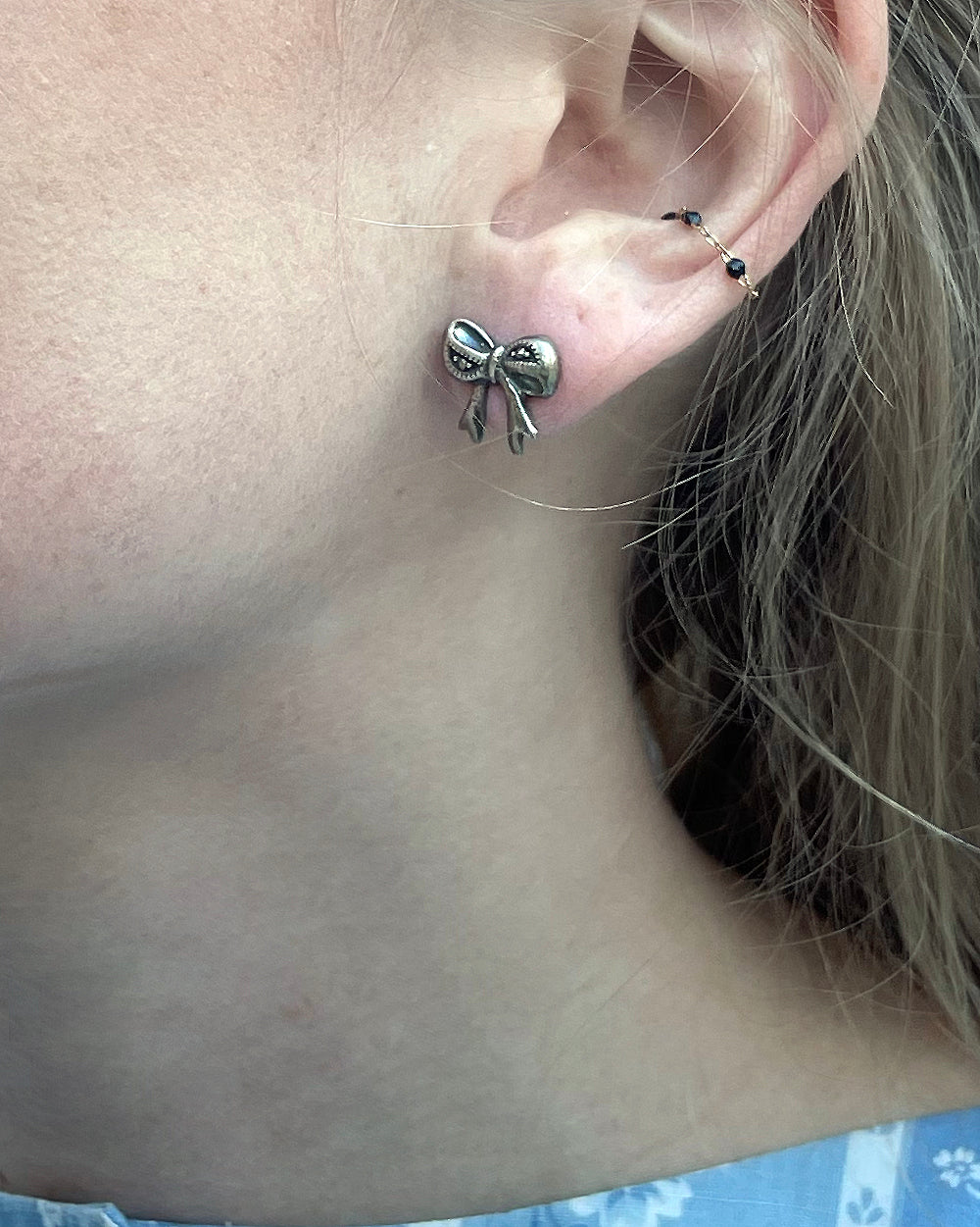 Vintage Sterling Silver Bow Earrings