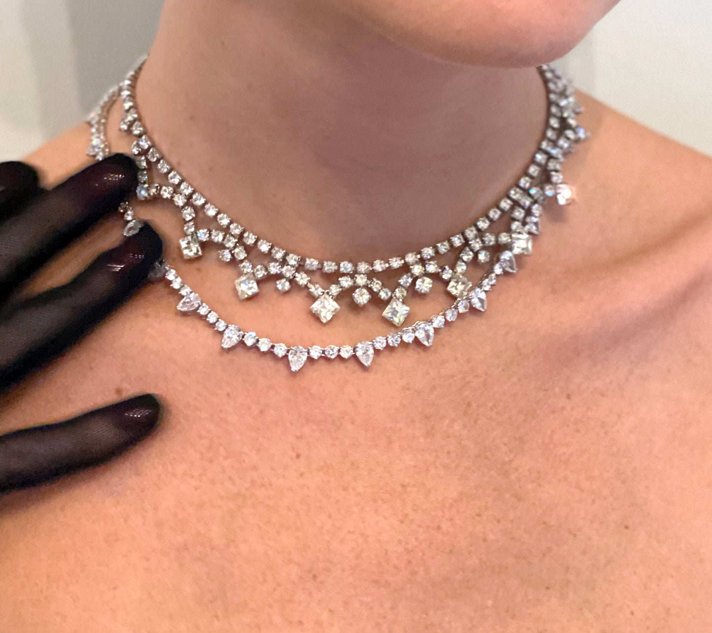 Vintage Cubic Zirconia Necklace With Pear Stones