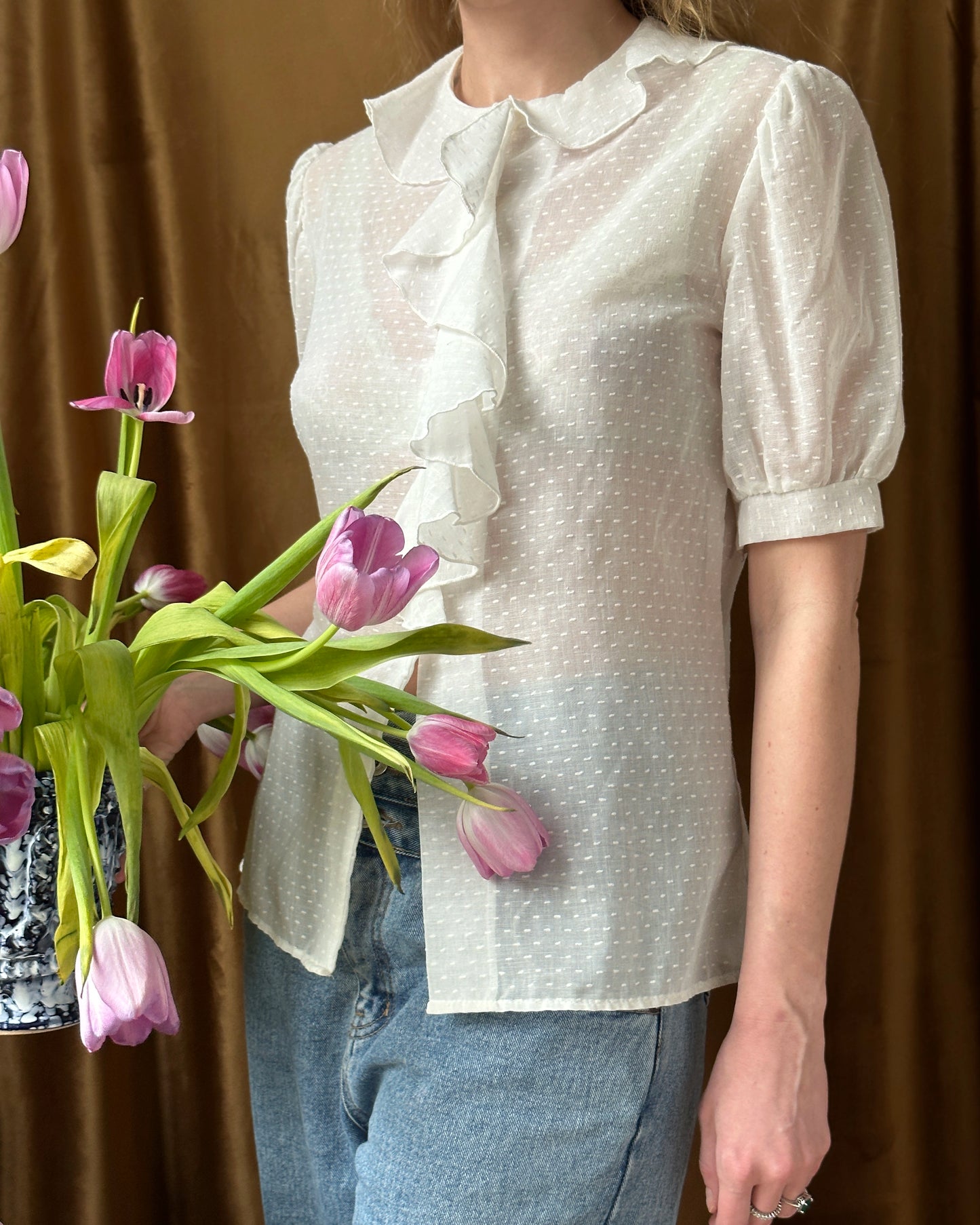 Vintage Ruffled Swiss Dot Blouse