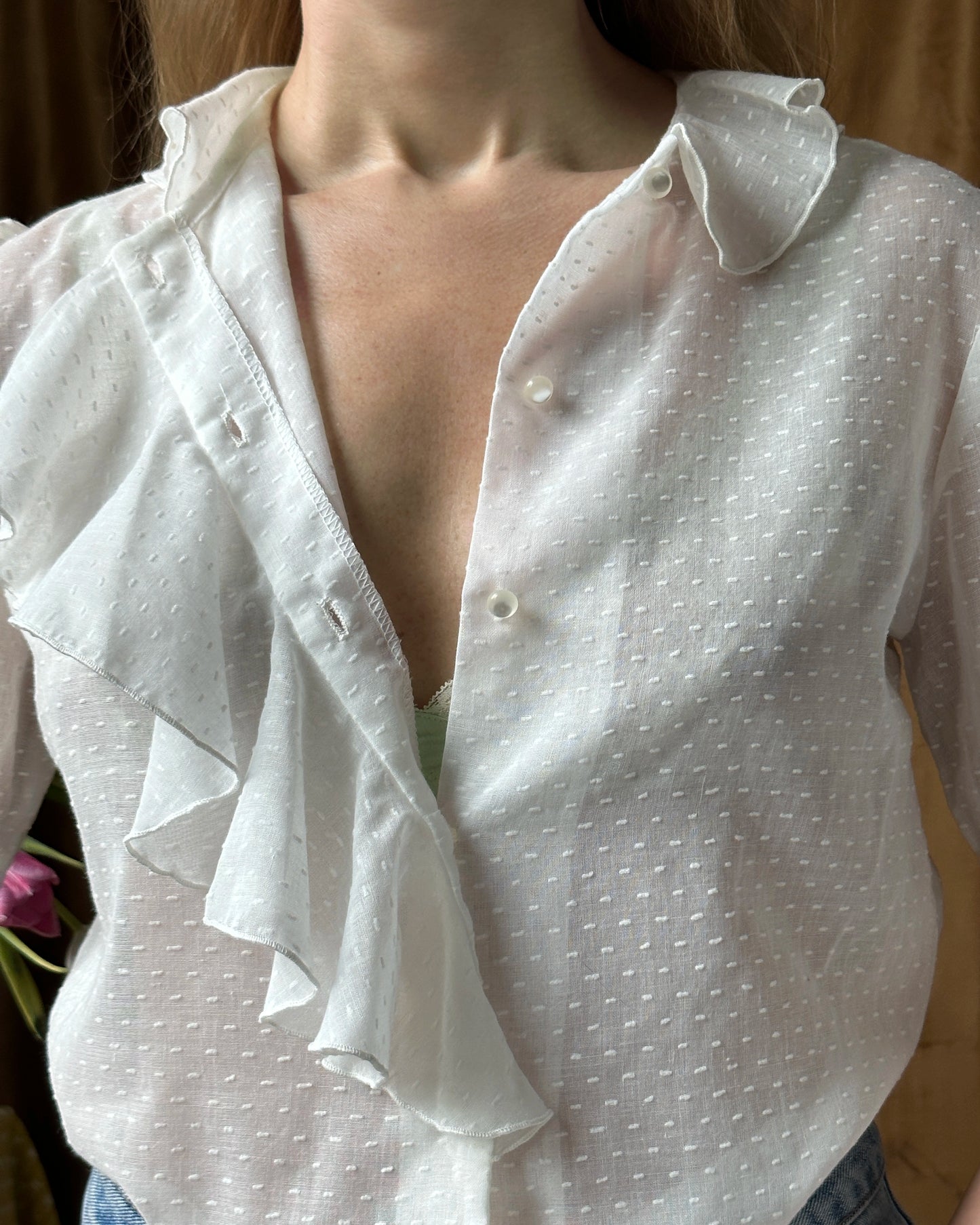 Vintage Ruffled Swiss Dot Blouse