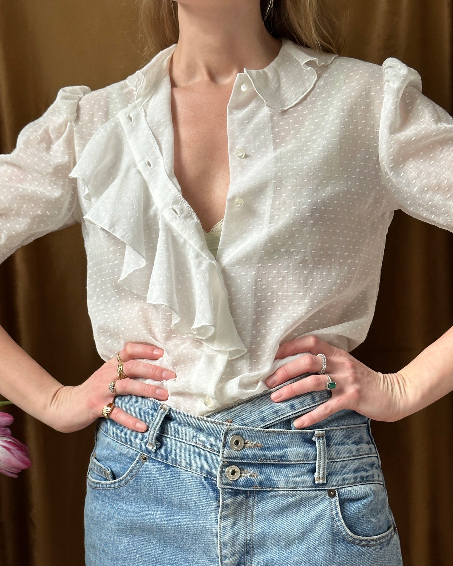 Vintage Ruffled Swiss Dot Blouse