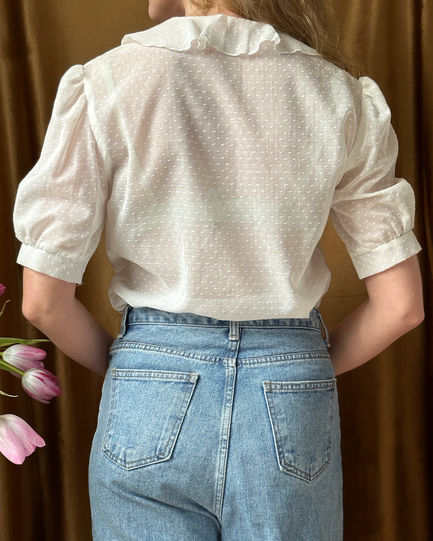 Vintage Ruffled Swiss Dot Blouse