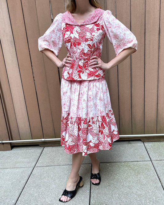 Vintage Floral & Toile Patchwork Skirt Set