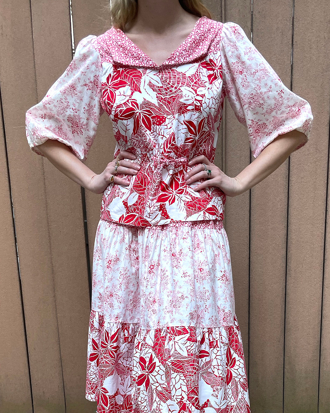 Vintage Floral & Toile Patchwork Skirt Set