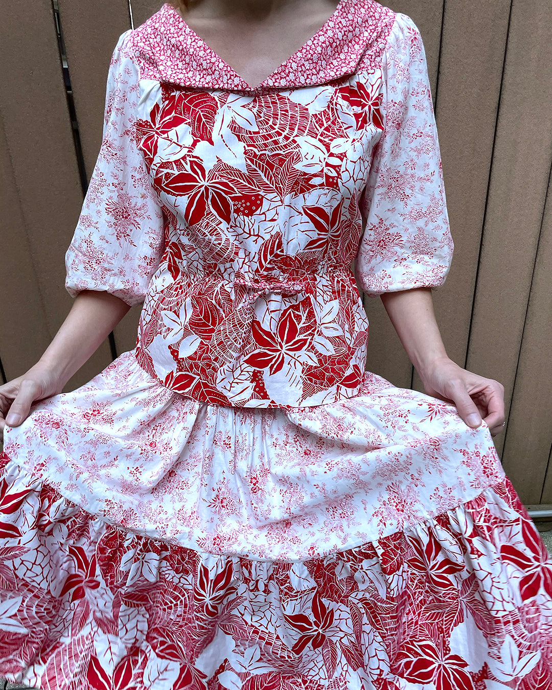 Vintage Floral & Toile Patchwork Skirt Set