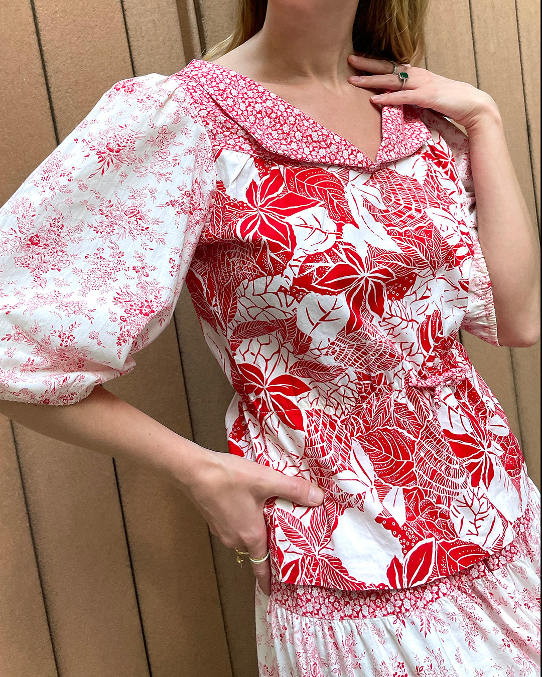 Vintage Floral & Toile Patchwork Skirt Set