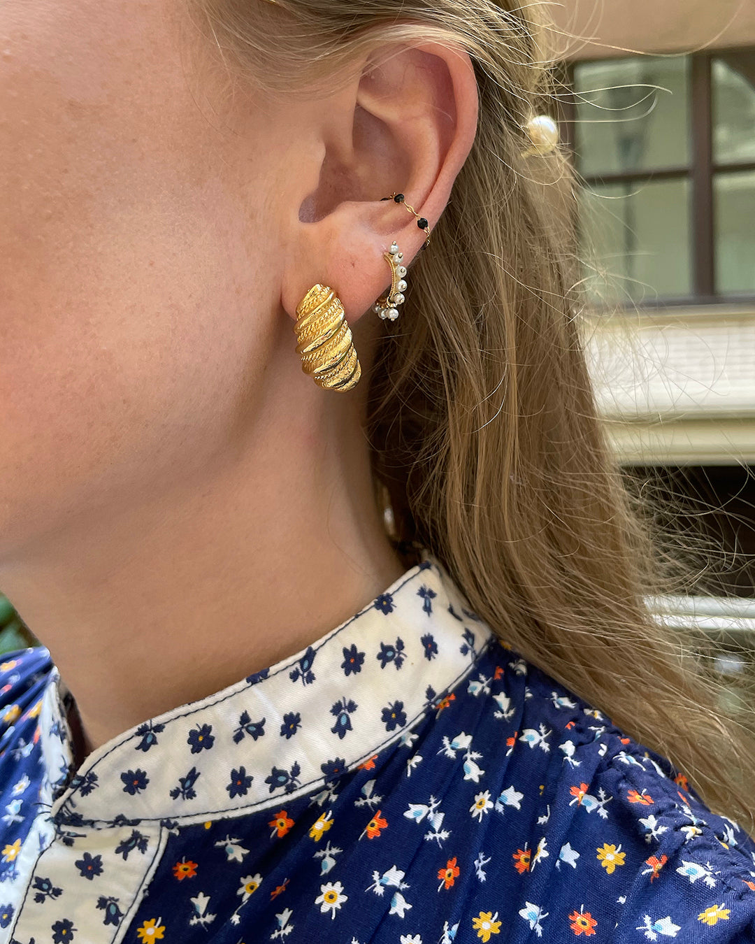 Vintage Twisted Gold Half Hoop Earrings