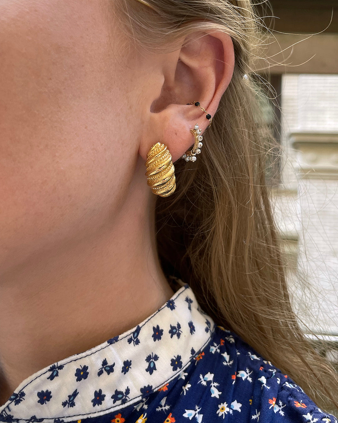 Vintage Twisted Gold Half Hoop Earrings