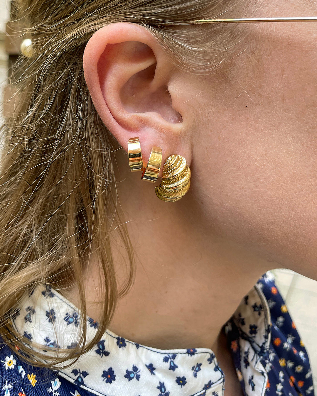 Vintage Twisted Gold Half Hoop Earrings