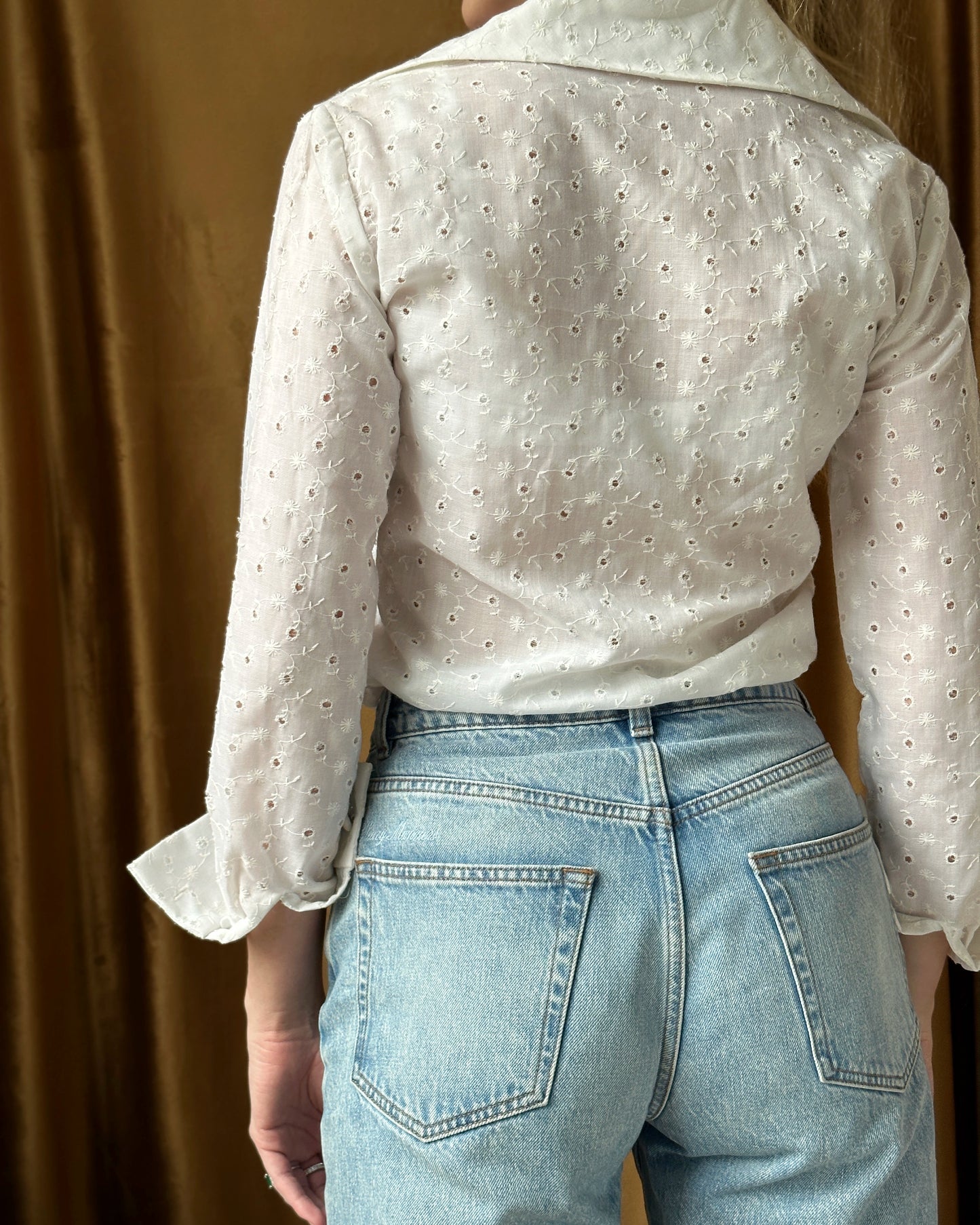 Vintage 1970s White Eyelet Blouse
