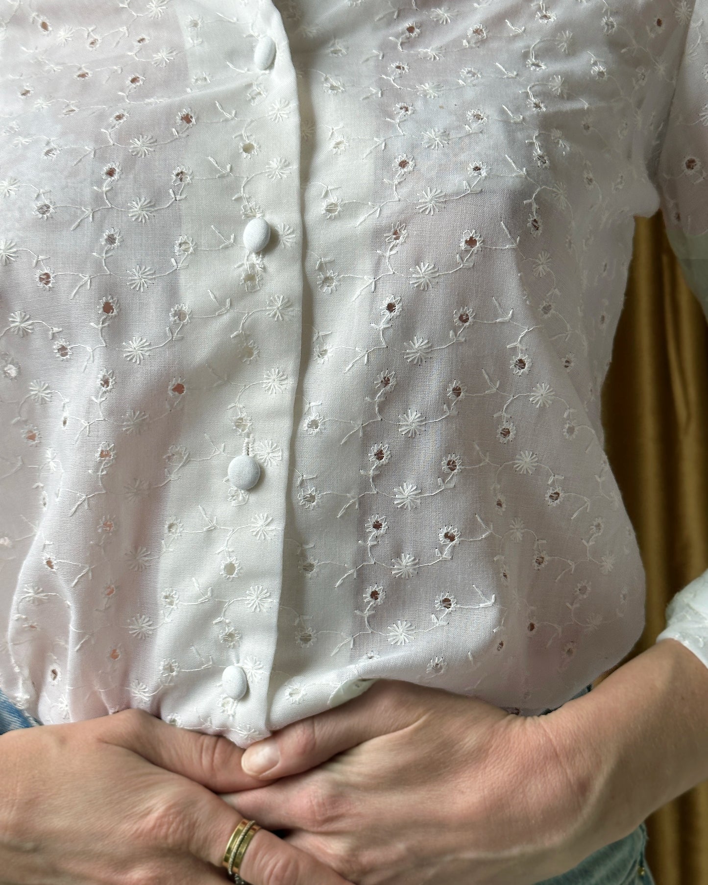 Vintage 1970s White Eyelet Blouse