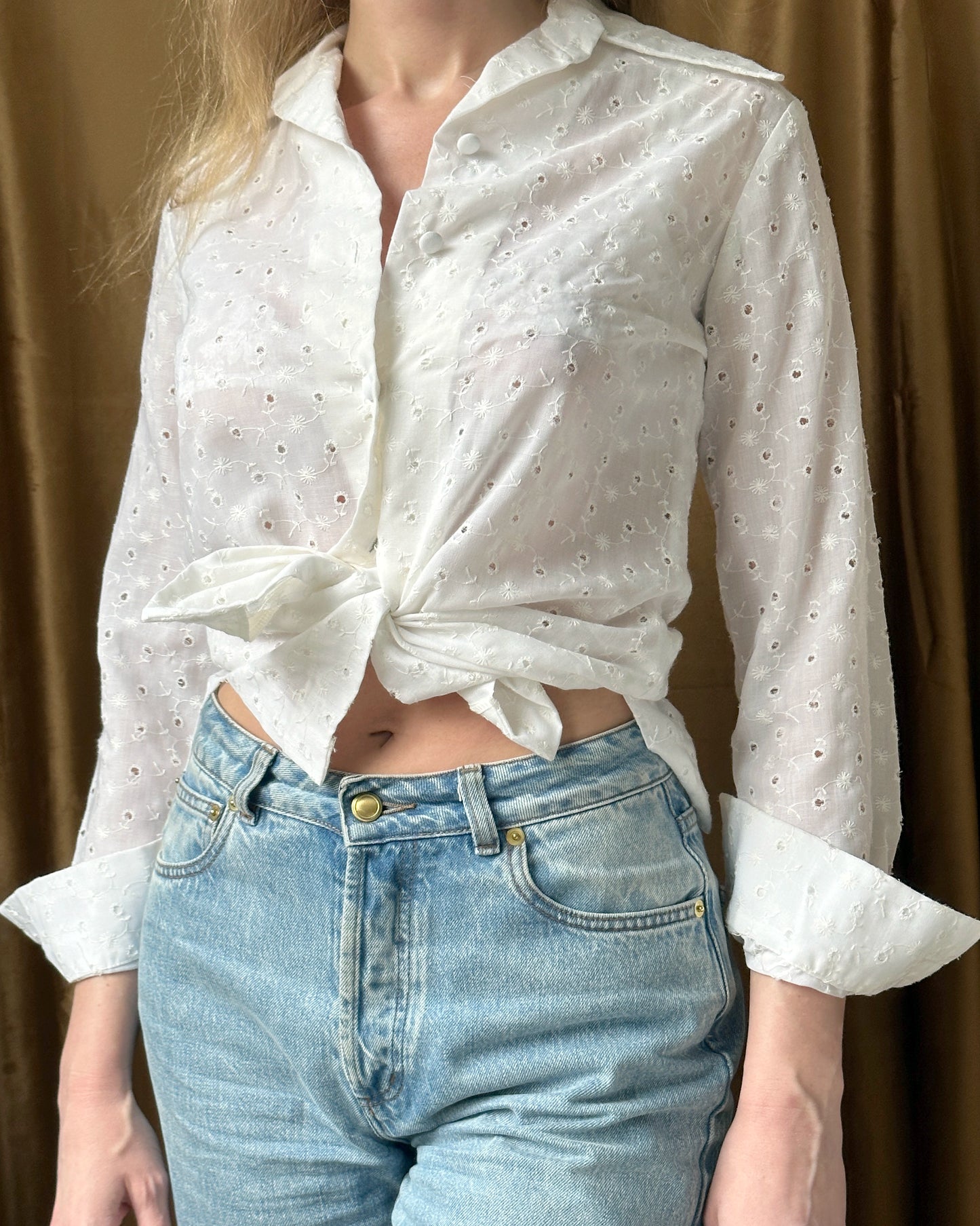 Vintage 1970s White Eyelet Blouse