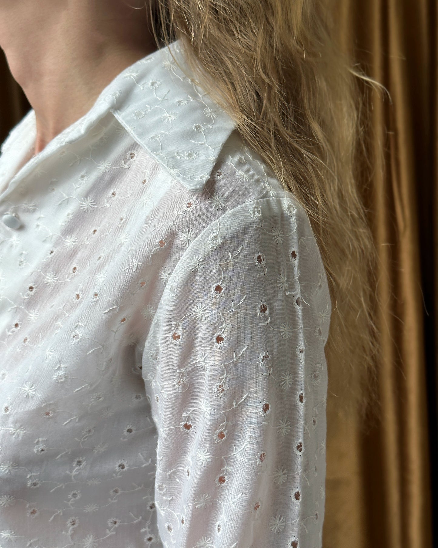 Vintage 1970s White Eyelet Blouse