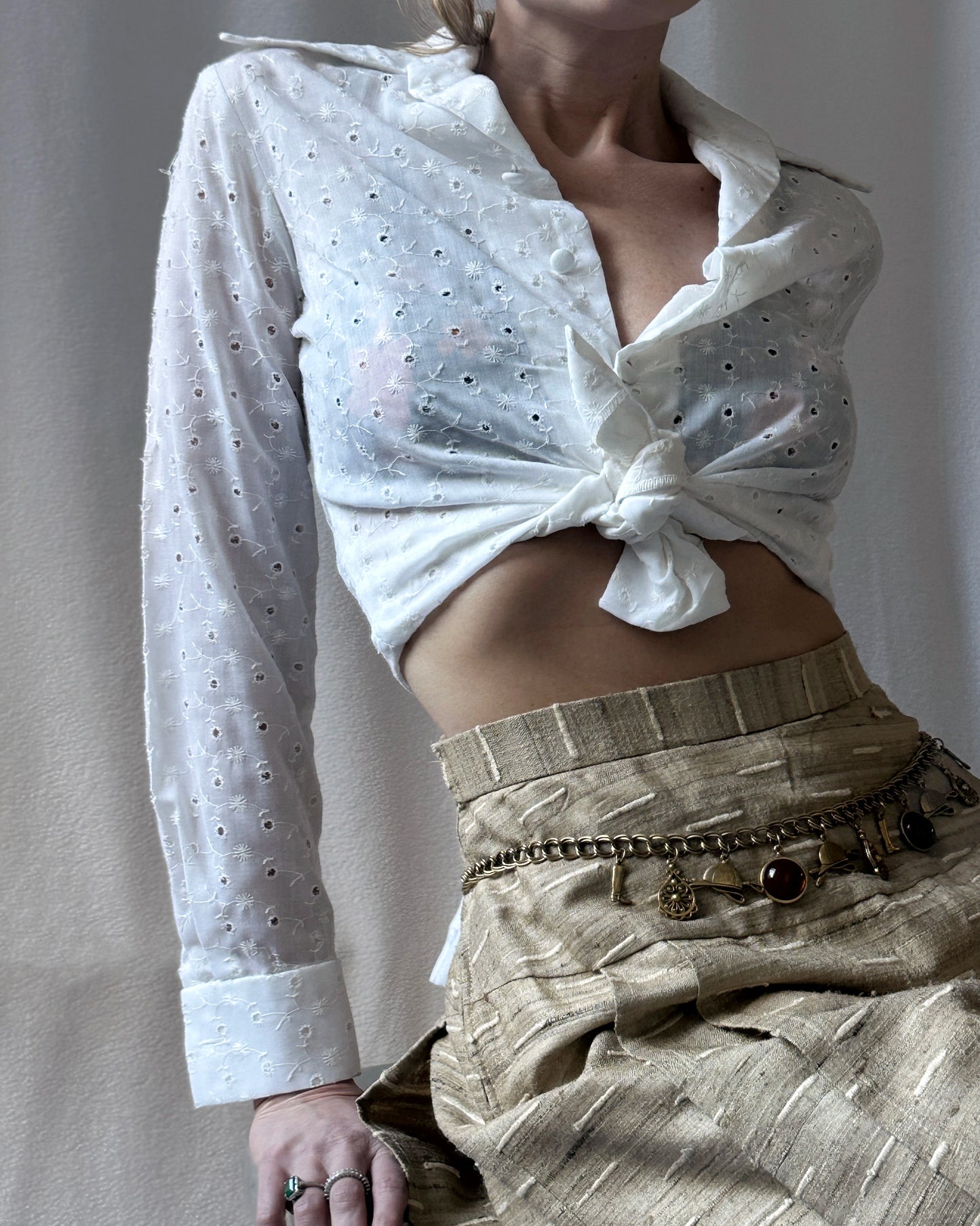 Vintage 1970s White Eyelet Blouse