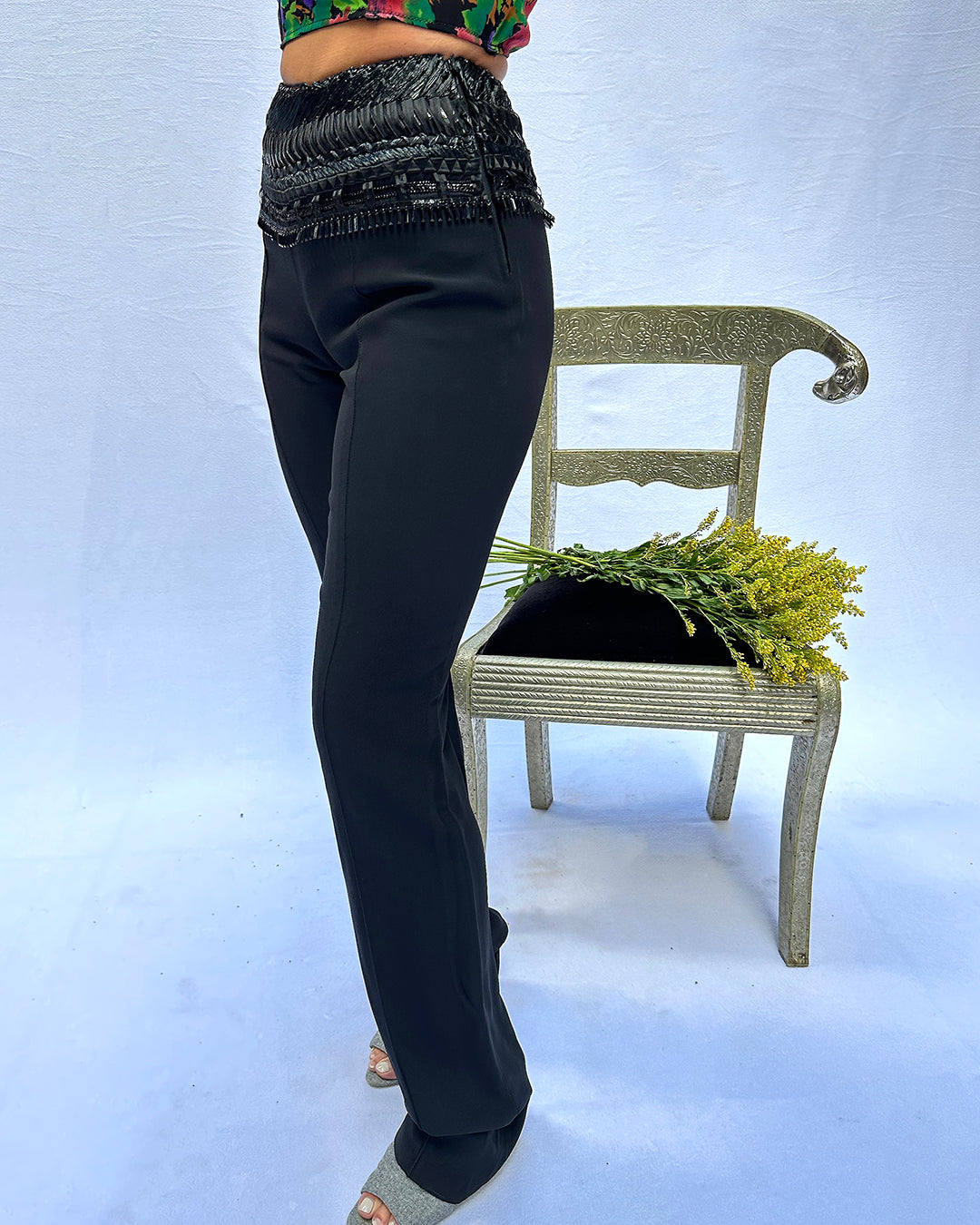 Gianfranco Ferre Spring 2002 Raffia Embellished Trousers