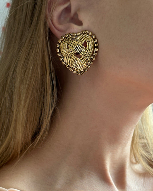 Vintage Oversized Gold Heart Stud Earrings