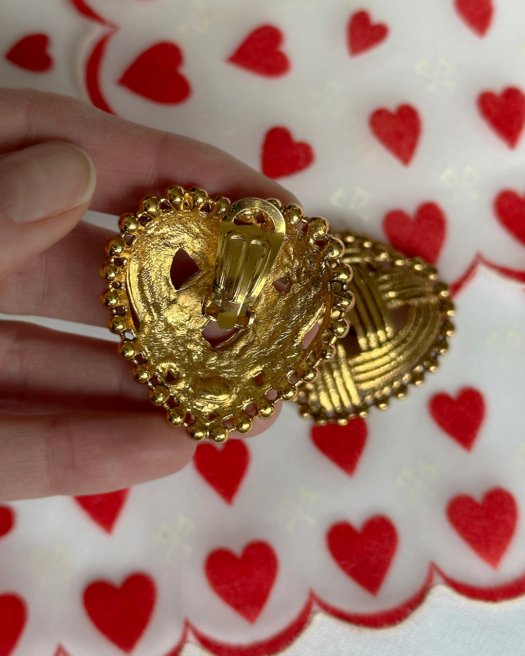 Vintage Oversized Gold Heart Stud Earrings