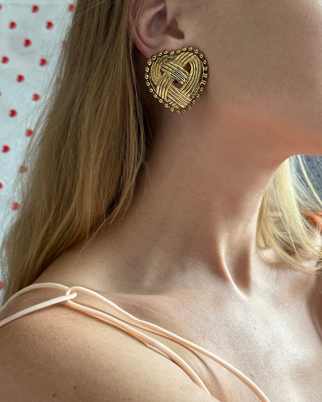 Vintage Oversized Gold Heart Stud Earrings