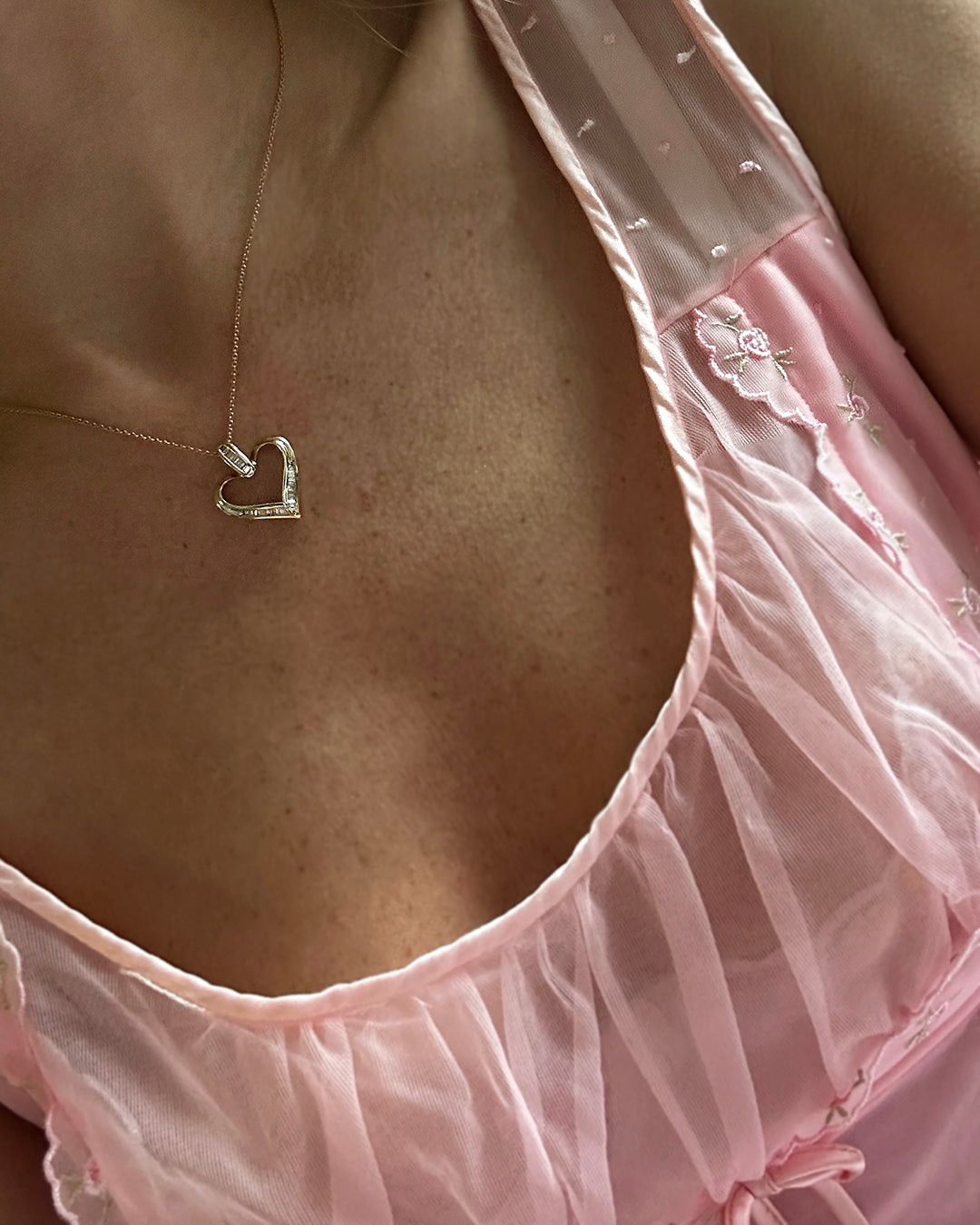 Vintage Baguette Diamond 10k Gold Heart Pendant