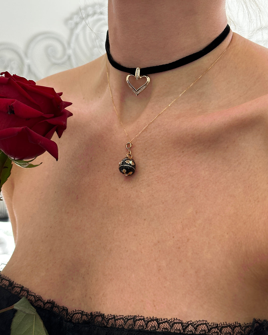Vintage Baguette Diamond 10k Gold Heart Pendant
