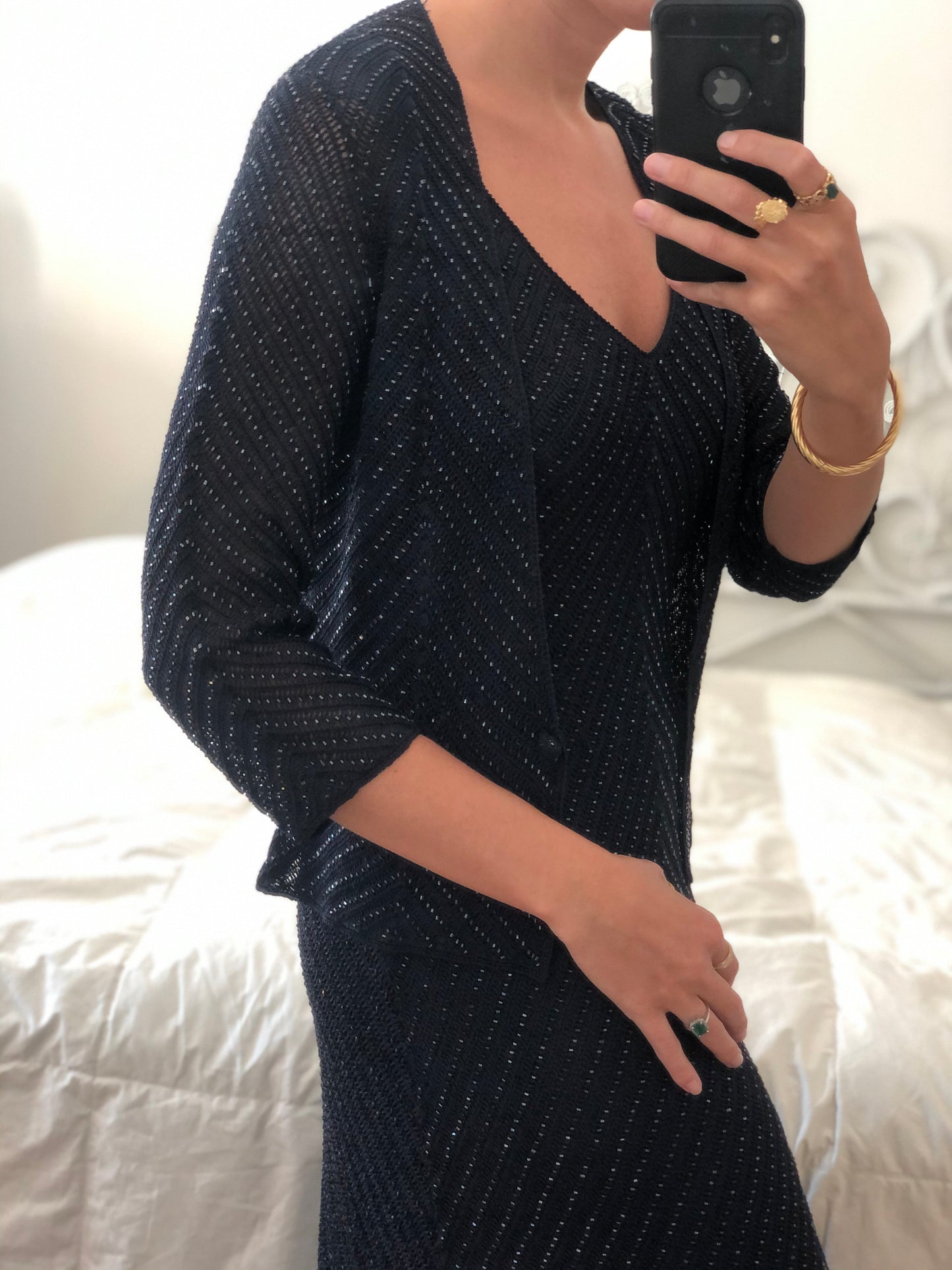Vintage Navy Beaded Cardigan