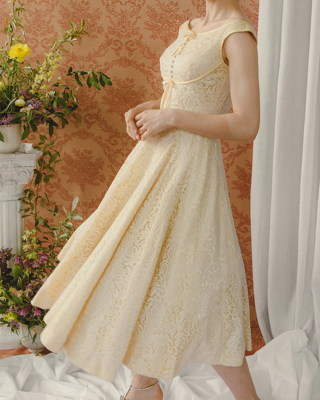 cream flared dress Quill - Cream Below the Knee Fit & Flare Dress