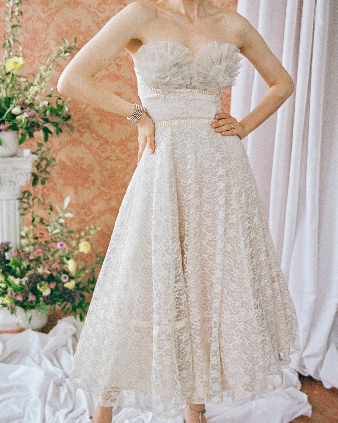 Vintage 1950s Lace and Tulle Cocktail Dress With Sunray-Pleated Tulle Very Breezy Vintage 1950s Lace and Tulle Cocktail Dress With Sunray-Pleated Tulle Very Breezy