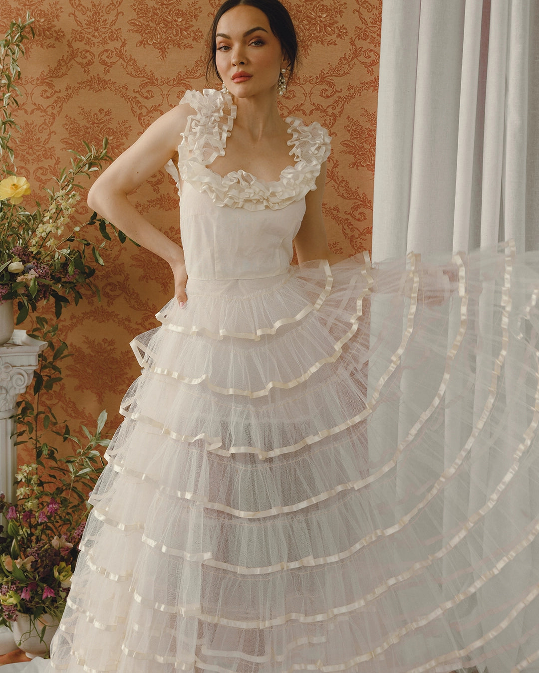 Vintage 1950s Ruffled Tulle Cupcake Gown