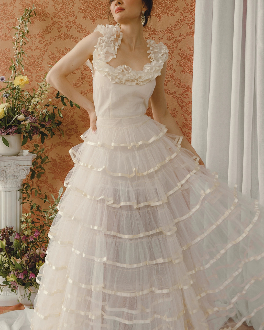 Vintage 1950s Ruffled Tulle Cupcake Gown